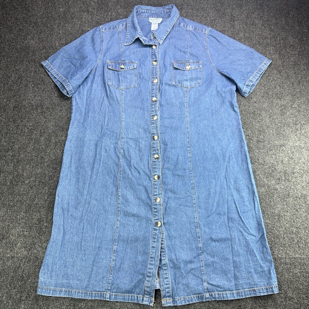 Mainstreet Blues 22W Denim Button Front Shirt Dress Short Sleeve Blue Cotton